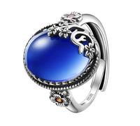 LEGENTLISUR Sterling Silver Ring - Women's Adjustable Vintage Plum Blossom Ring With Oval Garnet in 925 Sterling Silver With 3A Micropavé Zirconia (Royal Blue)