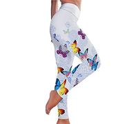 Legging for Women UK Butterfly Feather Pattern Shiny Print High Elastic Slim Yoga Pants High Waist Hip Lift Tummy New Breathable Tights Trendy Pilate Casual Exercise Dance Party Daily Shapewear Sales