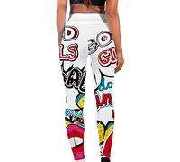 Legging for Women UK Plus Size Alphabet Graffiti Print Stretch Waist Seamless Yoga Pants Plus Long Fashion Slim Waist Hip Lift Tummy Tight Pants Pilate Athletic Casual Fitness Trousers Sales White