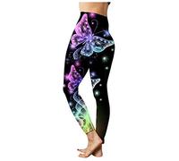 Legging for Women UK Plus Size Fashion Colorful Butterfly Pattern Shiny Print Yoga Pants New Casual Elastic Waist Seamless Daily Shapewear High Waist Hip Lift Pilates Running Workout Trousers Sales