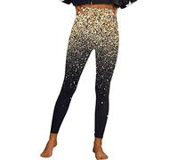Legging for Women UK Plus Size Flower Pattern Shiny Print Stretch Seamless Long Yoga Pants Body Sculpting Fashion Waist Hip Lift Tummy Slim Tight Pant Exercise Fitness Training Trouser Sales Gold