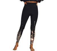Legging for Women UK Plus Size Flower Pattern Shiny Print Stretch Seamless Long Yoga Pants Body Sculpting Fashion Waist Hip Lift Tummy Slim Tight Pant Exercise Fitness Training (240122 A-Black, XXXL)