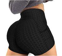 Legging for Women UK Plus Size Honeycomb Bubble Peach Butt Side Pocket Elastic Solid Yoga Shorts Seamless Fashion New Casual Slim High Waist Hip Lift Tummy Hot Short Sports Gym Daily Shapewear Sales