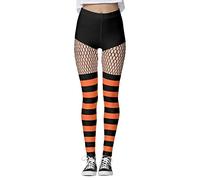 Legging for Women UK Plus Size Sexy Fishnet Hollow Black Orange Halloween Stripes Yoga Pants Slim Fashion High Elastic Thin High Waist Hip Lift Tummy New Tights Pilate Dance Party Sport Trouser Sales