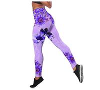 Legging for Women UK Plus Size Shiny Cute Cat Butterfly Pattern Tie Dye Printed Splicing Color Yoga Pants Elastic Waist Waist Hip Lift Tummy Slim Trouser Fashion Pilates Sports (04-A-Purple, XL)