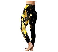 Legging for Women UK Plus Size Shiny Cute Cat Butterfly Pattern Tie Dye Printed Splicing Color Yoga Pants Elastic Waist Waist Hip Lift Tummy Slim Trouser Fashion Pilates Sports (a-1-Yellow, XXXXXL)