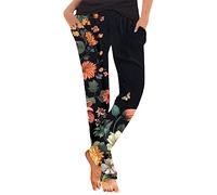Legging for Women UK Plus Size Side Pockets Solid with Ink Tie Dye Printed Yoga Pants Loose Casual Comfortable Thin Elastic Waist Trousers Pilates Fitness Running Vacation (240122 A-Black, XXL)