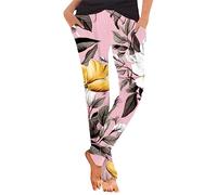 Legging for Women UK Plus Size Side Pockets Solid with Ink Tie Dye Printed Yoga Pants Loose Casual Comfortable Thin Elastic Waist Trousers Pilates Fitness Running Vacation Outdoor (240122 A-Pink, XXL)