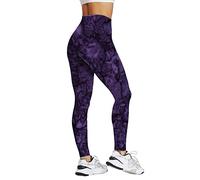 Legging for Women UK Plus Size Tie Dye Colorful Printed Design Seamless Yoga Pants Fashion Trend Thin Slim Tights Pants Summer High Waist Hip Lift Fitness Outdoor Workout Sport Trouser Sales Purple