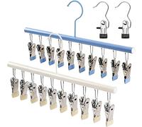 Legging Organizer for Closet, 2 Pack with 10 Clips Holds Pants Hangers Space Saving Hanging Closet Organizer, Closet Organizers and Storage Holds 20 Leggings/Pants/Jeans/Scarfs/Caps(Blue White)