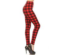 Leggings Depot High Waisted Checkered & Animal Print Leggings for Women - Regular, Plus, 1X3X, 3X5X, Red Gingham, Large
