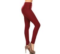 Leggings Depot Premium Quality Women's Cotton Blend Stretch Pull-on Jeggings with Pockets, Burgundy, Large