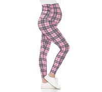 Leggings Depot Women's Maternity Leggings Over The Belly Pregnancy Casual Yoga Tights, Checkered Pink, M