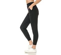 Leggings Depot Women's Printed Solid Activewear Jogger Track Cuff Sweatpants, Black-Nylon, Large