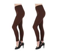 Leggings Eleven High Waisted Black for Women, Thick Full Elastic Length Opaque Leggings Comfy Stretch Plus Size (UK, Numeric, 10, Regular, Regular, #2 Pack Brown)