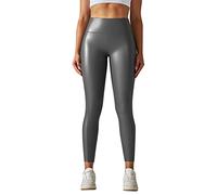 Leggings Fleece Lined Women Thermal Leggins Women High Hip Tight PU Leather Fashion Stitching Sports Run Fitness Yoga Pants Leggings with Fleece Thick Black (Grey,L)