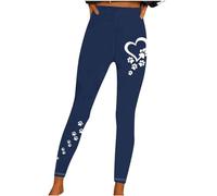 Leggings for Women UK Butt Lifting Workout Yoga Pants Love Dog Paw Print Tummy Control High Waisted Gym Legging Fitness Sports Tights Running Jogging Activewear Trousers Ladies Track Pants Navy