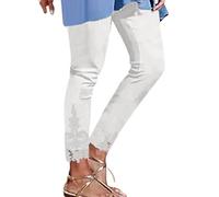 Leggings for Women UK High Waisted Compression Pants with Lace Mesh Bottom Tummy Control Breathable Workout Trousers Leggings for Yoga,Running,Office Work,Sports and Daily Life White