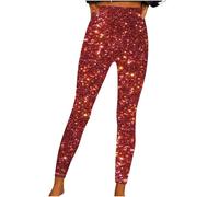 Leggings for Women UK Sale Clearance High Waisted Tights Pants Sparkly Butt Lift Legging Tummy Control Gym Sports Running Jeggings Womens Skinny Joggers Glitter Party Club Trouser Red