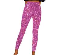 Leggings for Women UK Sale Clearance High Waisted Tights Pants Sparkly Butt Lift Legging Tummy Control Gym Sports Running Jeggings Womens Skinny Joggers Glitter Party Club Trouser Hot Pink