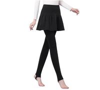 Leggings with Skirt Attached Women Plus Size Fleece Lined Skirted Trousers Office Work High Waisted Pleated Skirts with Bottoms Solid Warm Sports Skorts Tennis Skirts Winter Black M