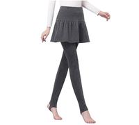 Leggings with Skirt Attached Women Plus Size Fleece Lined Skirted Trousers Office Work High Waisted Pleated Skirts with Bottoms Solid Warm Sports Skorts Tennis Skirts Winter Grey L
