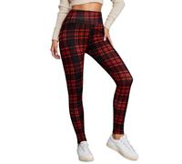 Leggings Women Winter Thermal Lined Leggings Super Thick Warm Cashmere Velvet Plaid Print Christmas Pants with High Waist, red, L