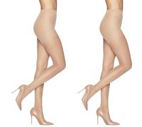 L'eggs Women's Energy Medium Support Compression Tights, Control Top, Sheer Toe Pantyhose, 30 den, Nude, XL (Pack of 2)