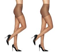 L'eggs Women's Energy Medium Support Compression Tights, Control Top, Sheer Toe Pantyhose, 30 den, Suntan, M (Pack of 2)