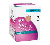 L'eggs Women's Silken Mist 2 Pair Control Top Silky Sheer Leg Panty Hose, Sun Beige, Queen