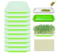 Legigo 10 Pack Green Seed Sprouter Trays- Soil-Free Cultivation Germination Tray, BPA Free Nursery Tray with Planting Paper for Indoors or Outdoors Sprouting Seeds, Grow Grass, Beans (Without Lids)