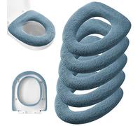 Legigo 5 Pack Thicker Bathroom Toilet Seat Cover Pads- Soft Warmer Toilet Seat Cushion Cover Stretchable Washable Fiber Cloth, Easy Installation Comfortable Toilet Lid Seat Cover(Knit Elongated Blue)