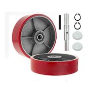 Legines Pallet Jack/Truck Steering Wheels Set with Axle, Fasteners and Protective Caps (2 pcs) 7" x 2" with Bearings ID 20mm Poly Tread Red