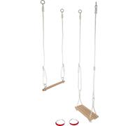 small foot 11908 3-in-1 Swing set, with board swing, wooden trapeze and metal gymnastic rings, for ages 3+ years
