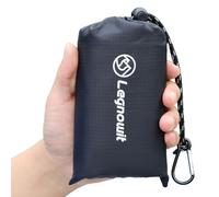 Legnowit Outdoor Pocket Blanket, 140 x 150 cm Waterproof Compact Lightweight Mini Picnic Blanket, Sand Free Beach Mat, Small Tarp for Concert Festival Camping Hiking Travel, Stakes Included (Black)