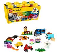 LEGO 10696 Classic Medium Creative Brick Box, Easy Toy Storage, Colourful Bricks Building Set, Toys for Kids, Boys & Girls Aged 4 Plus Years Old with Wheels, Windows, Eyes and a Green Base Plate