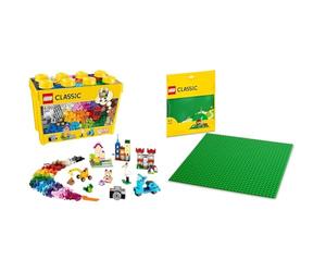 LEGO 10698 Classic Large Creative Brick Storage Box Set & 11023 Classic Green Baseplate, Square 32x32 Stud Building Grass Base, Build and Display Board Set