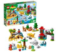 LEGO 10907 DUPLO Town World Animals Adventure Learning Toys for Toddlers 2-5 Years Old, with 15 Animal Figures and Airplane