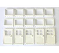 LEGO 15 Window & Door Bundle - 10 x 1x4x3 Windows With Glass & 5 x 1x4x6 Doors - White