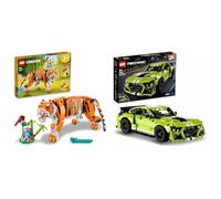 LEGO 31129 Creator 3 in 1 Majestic Tiger to Panda or Koi Fish Set, Animal Figures, Collectible Build & Technic Ford Mustang Shelby GT500 Set, Pull Back Drag Toy Race Car Model Building Kit