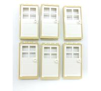 LEGO 6 x TAN DOOR FRAMES AND 6 x WHITE DOORS (1x4x6 pin) Supplied in clear sealed packaging