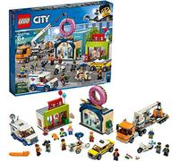 LEGO 60233 City Town Donut Shop Opening Toy Cars Set with Police Motorbike, Truck with Crane Trailer and 10 Minifigures