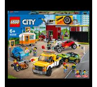 LEGO 60258 City Nitro Wheels Tuning Workshop Building Set with Tow Truck, Hot Rod, Camping Trailer and Motorbike