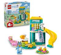 LEGO Bluey Playground Fun with Bluey and Chloe - Toy for 4+ Year Old Girls & Boys - incl. 2 Minifigures, a Functional Pink See-Saw, Slide, Climbing Frame & 3 Plants - Gift for TV Show Fans - 11201