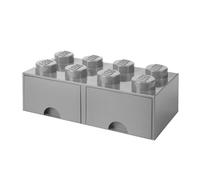 LEGO Brick Drawer, 8 Knobs, 2 Drawers, Stackable Storage Box, Stone Grey