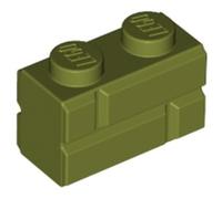LEGO Brick, Modified 1 x 2 with Masonry Profile, Part 98283 (Olive Green, 10, Bricks)