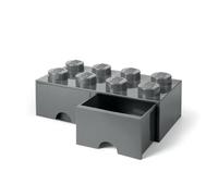 LEGO Brick with 8 Knobs and 2 Drawers DARK STONE GREY - Storage Box for LEGO, Toys, Desk Drawers, and Office Supplies, Stackable Storage Box, Home Decoration