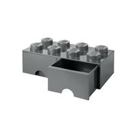 LEGO Brick with 8 Knobs and 2 Drawers DARK STONE GREY - Storage Box for LEGO, Toys, Desk Drawers, and Office Supplies, Stackable Storage Box, Home Decoration