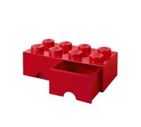 LEGO Brick with 8 Knobs and 2 Drawers RED - Storage Box for LEGO, Toys, Desk Drawers, and Office Supplies, Stackable Storage Box, Home Decoration