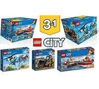 LEGO City 3 In 1 Triple Bundle Pack 66643 - Sky Police Drone Chase 60207 + Dock Side Fire Boat 60213 + Construction Loader 60219.